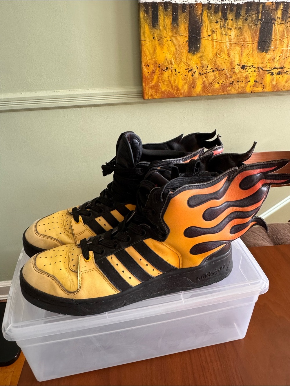 Adidas Men’s Yellow & Black Flame High-Top Sneakers by Jeremy Scott